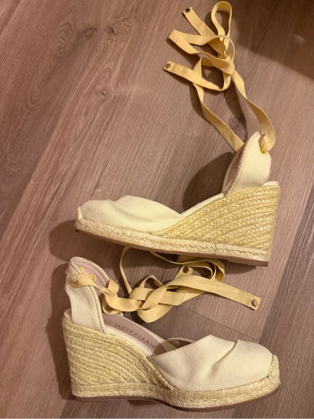 Stuart Weitzman Pale Yellow Espadrille Wedge Sandals